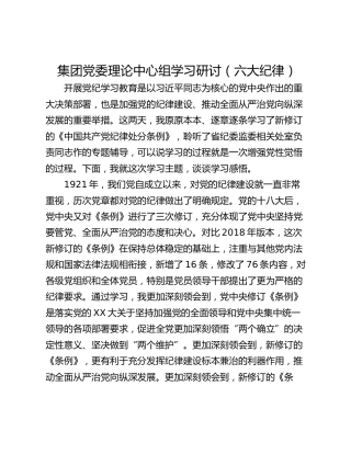 集团党委理论中心组学习研讨（六大纪律）