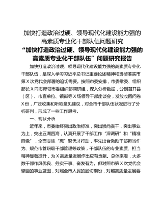 加快打造政治过硬、领导现代化建设能力强的高素质专业化干部队伍问题研究
