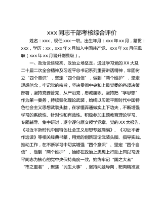 xxx同志干部考核综合评价