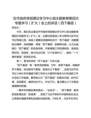 在市政府党组理论学习中心组主题教育第四次专题学习（扩大）会上的讲话（四下基层）