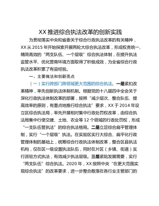 XX推进综合执法改革的创新实践
