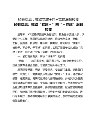 经验交流：推动党建向党建深刻转变