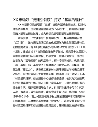 XX市输好“党建引领液”打好“基层治理针”