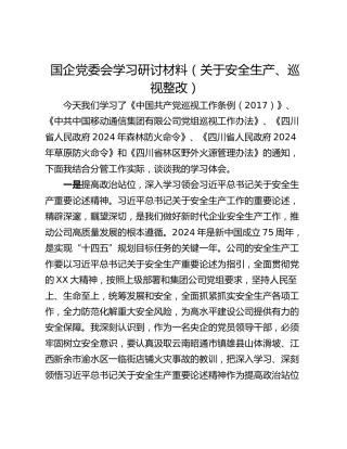 国企党委会学习研讨材料（关于安全生产、巡视整改）