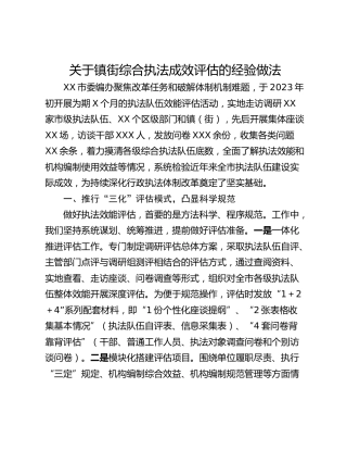 关于镇街综合执法成效评估的经验做法