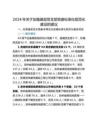 2024年关于加强基层党支部党建标准化规范化建设的建议