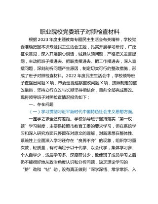 职业院校党委班子对照检查材料