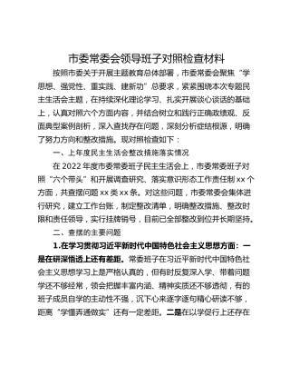 市委常委会领导班子对照检查材料