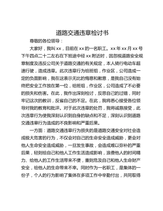 道路交通违章检讨书