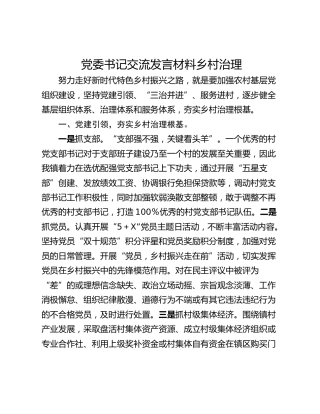 党委书记交流发言材料乡村治理