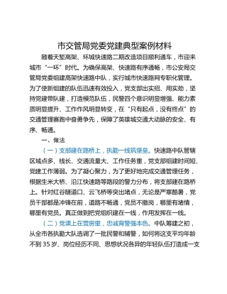 市交管局党委党建典型案例材料