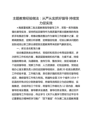 主题教育经验做法：从严从实抓好督导 持续发力促实效