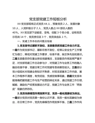 党支部党建工作短板分析