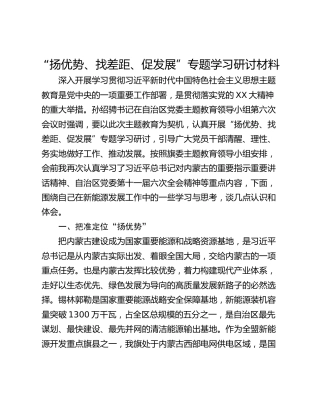 “扬优势、找差距、促发展”专题学习研讨材料