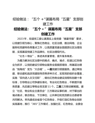 经验做法：“五个 ”谋篇布局“五星”支部创建工作