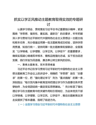抓实以学正风推动主题教育取得实效的专题研讨