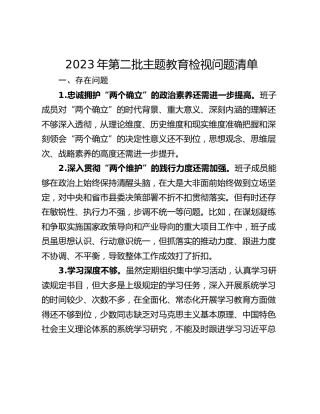 2023年第二批主题教育检视问题清单