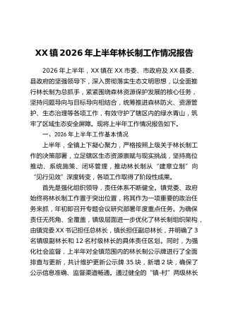 XX镇2026年上半年林长制工作情况报告