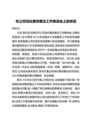 在公司深化整改整治工作推进会上的讲话