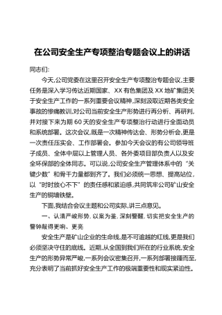 在公司安全生产专项整治专题会议上的讲话