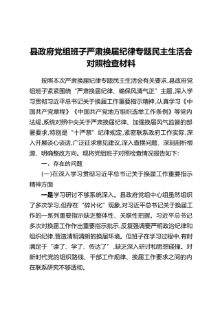 县政府党组班子严肃换届纪律专题民主生活会对照检查材料