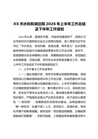 XX市水利和湖泊局2026年上半年工作总结及下半年工作谋划
