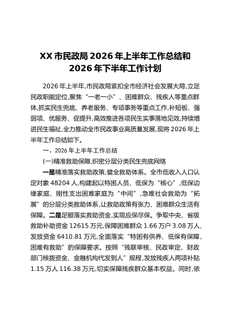 XX市民政局2026年上半年工作总结和2026年下半年工作计划