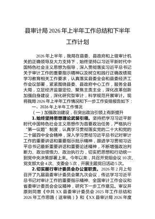 县审计局2026年上半年工作总结和下半年工作计划