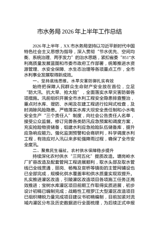 市水务局2026年上半年工作总结