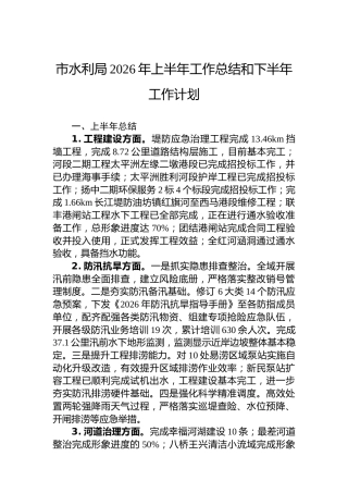 市水利局2026年上半年工作总结和下半年工作计划