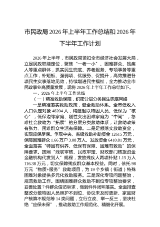 市民政局2026年上半年工作总结和2026年下半年工作计划