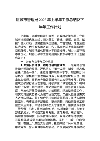 区城市管理局2026年上半年工作总结及下半年工作计划