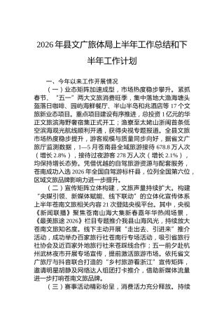 2026年县文广旅体局上半年工作总结和下半年工作计划