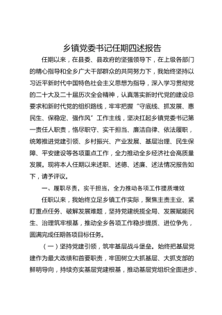 乡镇党委书记任期四述报告