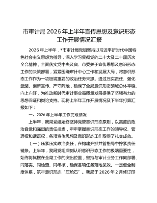 市审计局2026年上半年宣传思想及意识形态工作开展情况汇报