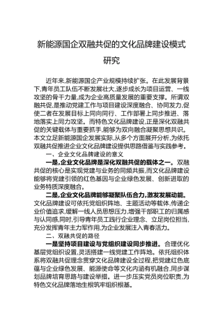 新能源国企双融共促的文化品牌建设模式研究