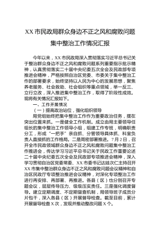XX市民政局群众身边不正之风和腐败问题集中整治工作情况汇报