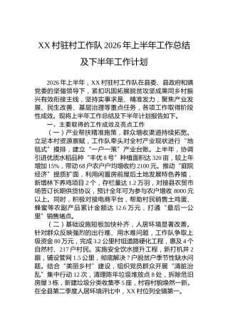 XX村驻村工作队2026年上半年工作总结及下半年工作计划