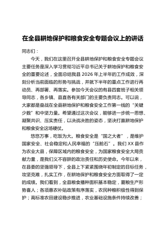 在全县耕地保护和粮食安全专题会议上的讲话