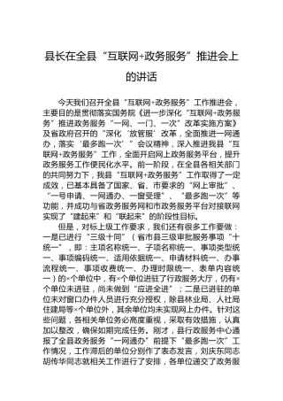 县长在全县“互联网政务服务”推进会上的讲话