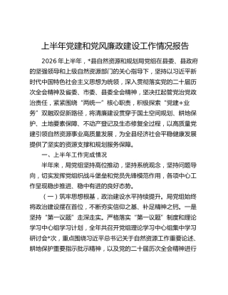 县自然资源和规划局2026年上半年党建和党风廉政建设工作总结报告