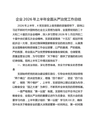 企业2026年上半年全面从严治党工作总结 (2)