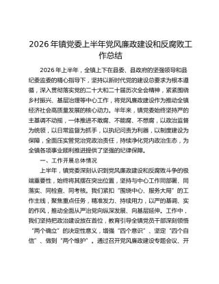 2026年上半年乡镇党风廉政建设和反腐败工作总结