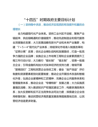 “十四五”时期政府主要目标计划