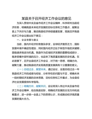 某县关于召开经济工作会议的意见