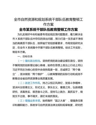 全市自然资源和规划系统干部队伍教育整顿工作方案