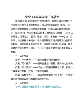 央企XXX年党建工作要点