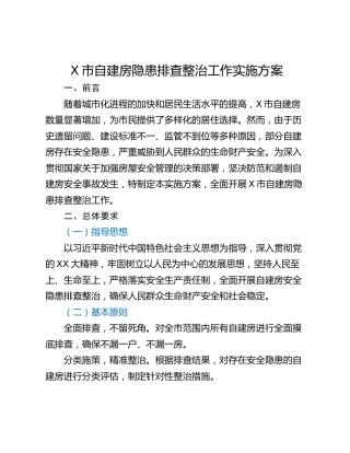 X市自建房隐患排查整治工作实施方案