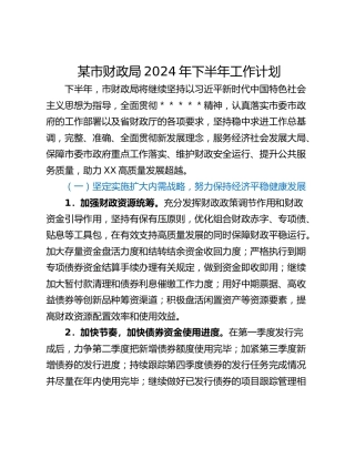 某市财政局2024年下半年工作计划
