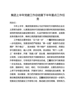 集团上半年党建工作总结暨下半年重点工作任务